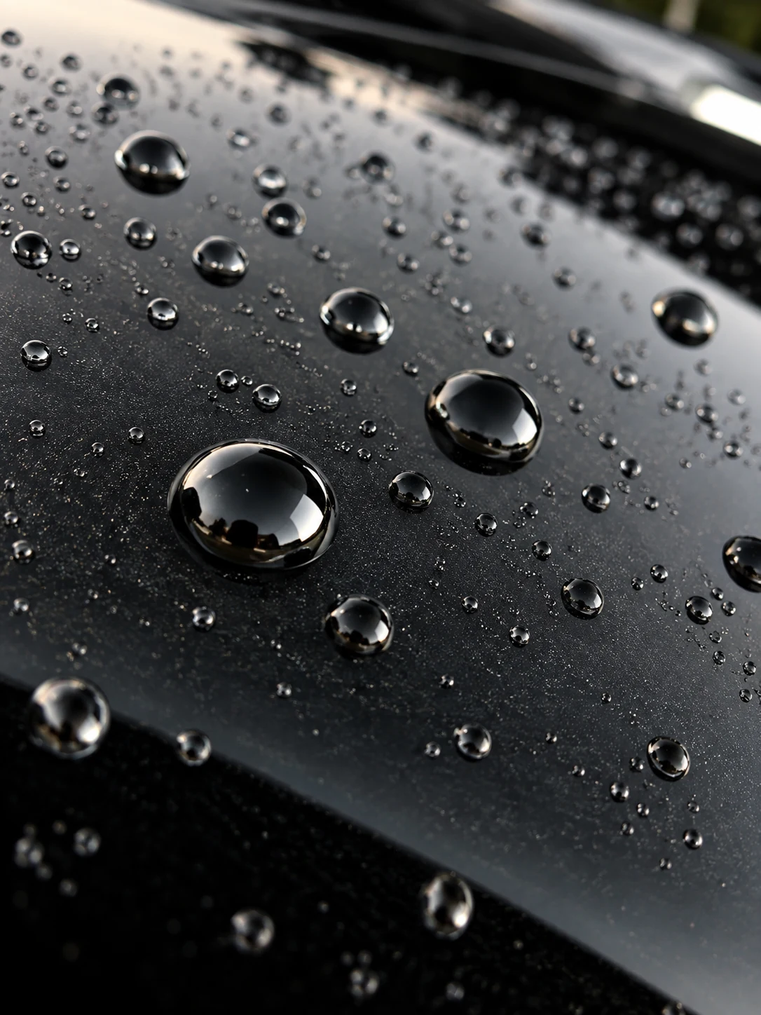 Perles d'eau sur une peinture noire traitée